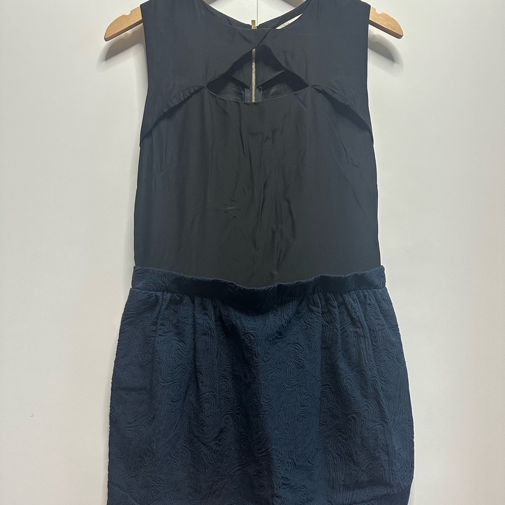 Maje Elegant Black and Navy Skater Dress - Picture 2 of 8